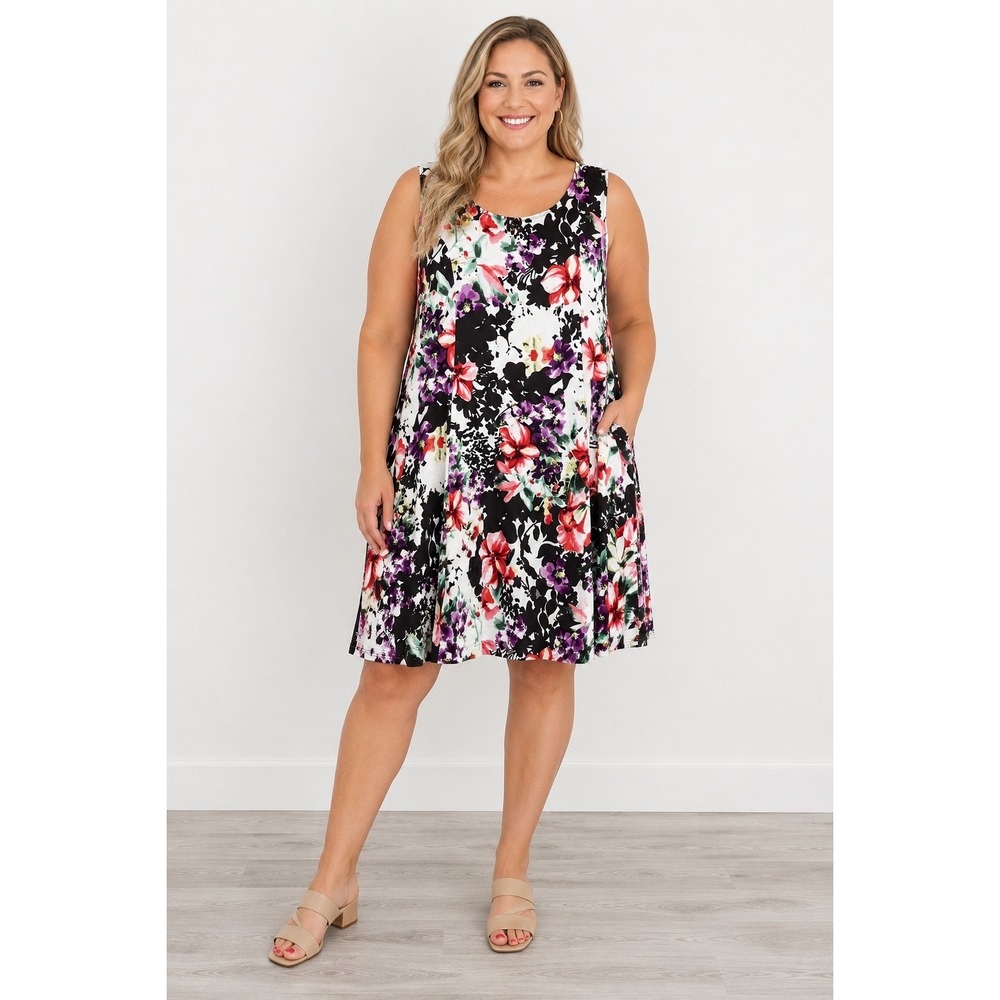 Notations Womens XL Sleeveless Floral‎ Fit & Flare Dress Multi-Color